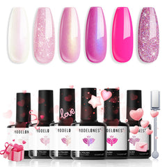 Modelones pink glitter gel nail polish set with six colors for versatile nail art.