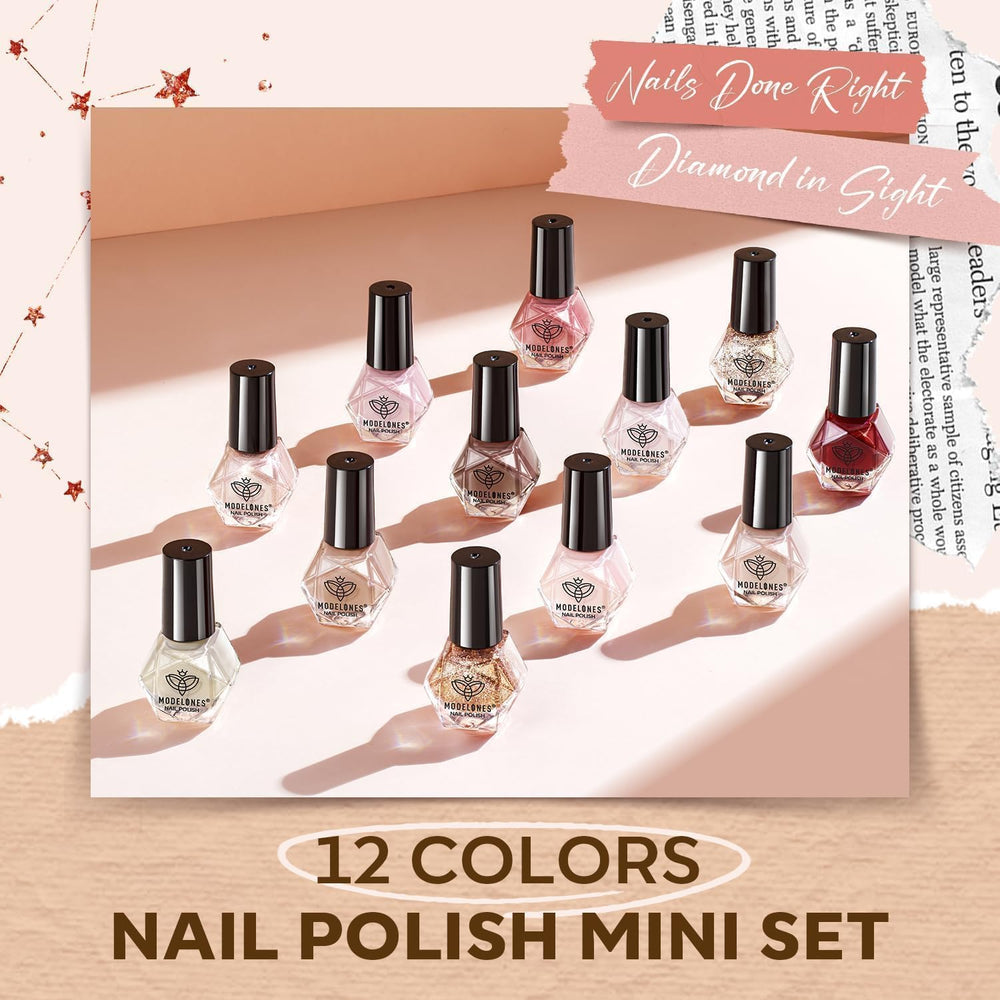 Modelones pink shimmer nail polish swatch, wearable for day or night