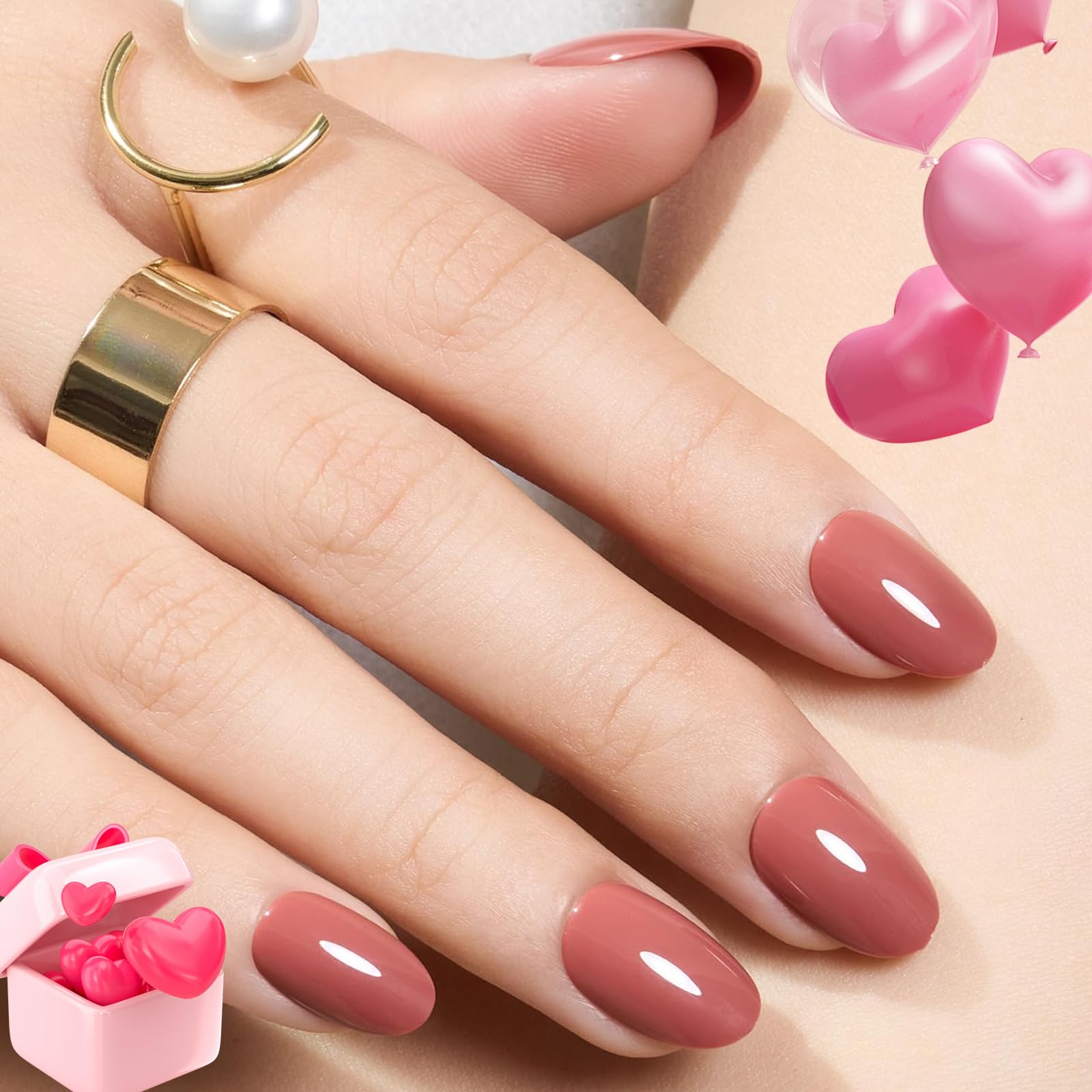 Modelones pink short oval press-on nails 32-piece kit for at-home manicure