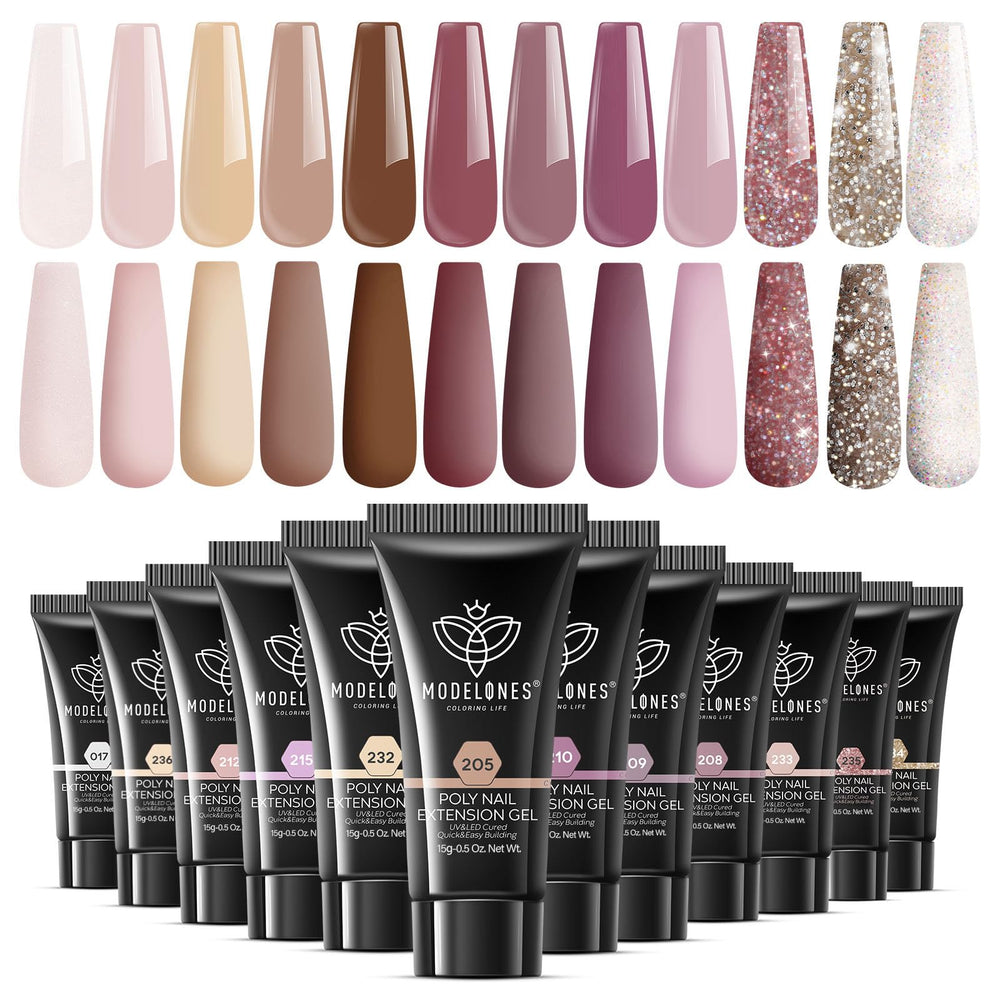 Modelones poly extension gel kit 12-color palette for versatile nail art ideas.
