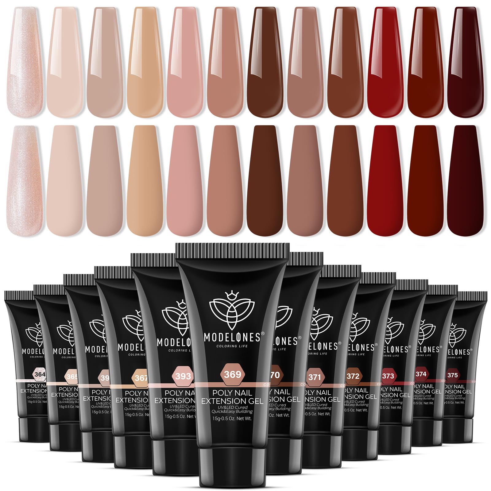Modelones poly nail extension gel 12 colors palette showcases autumn shades for at-home manicures