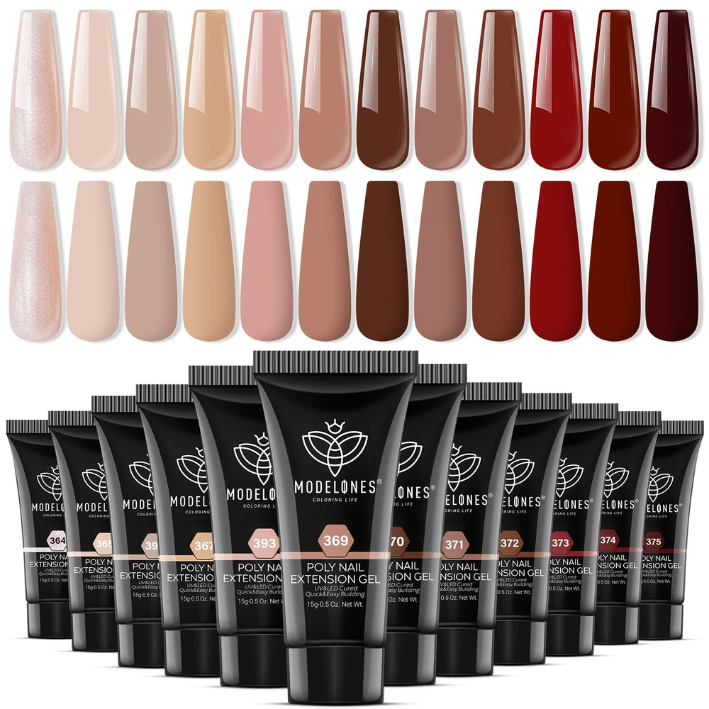 Modelones poly nail extension gel 12 colors palette showcases autumn shades for at-home manicures