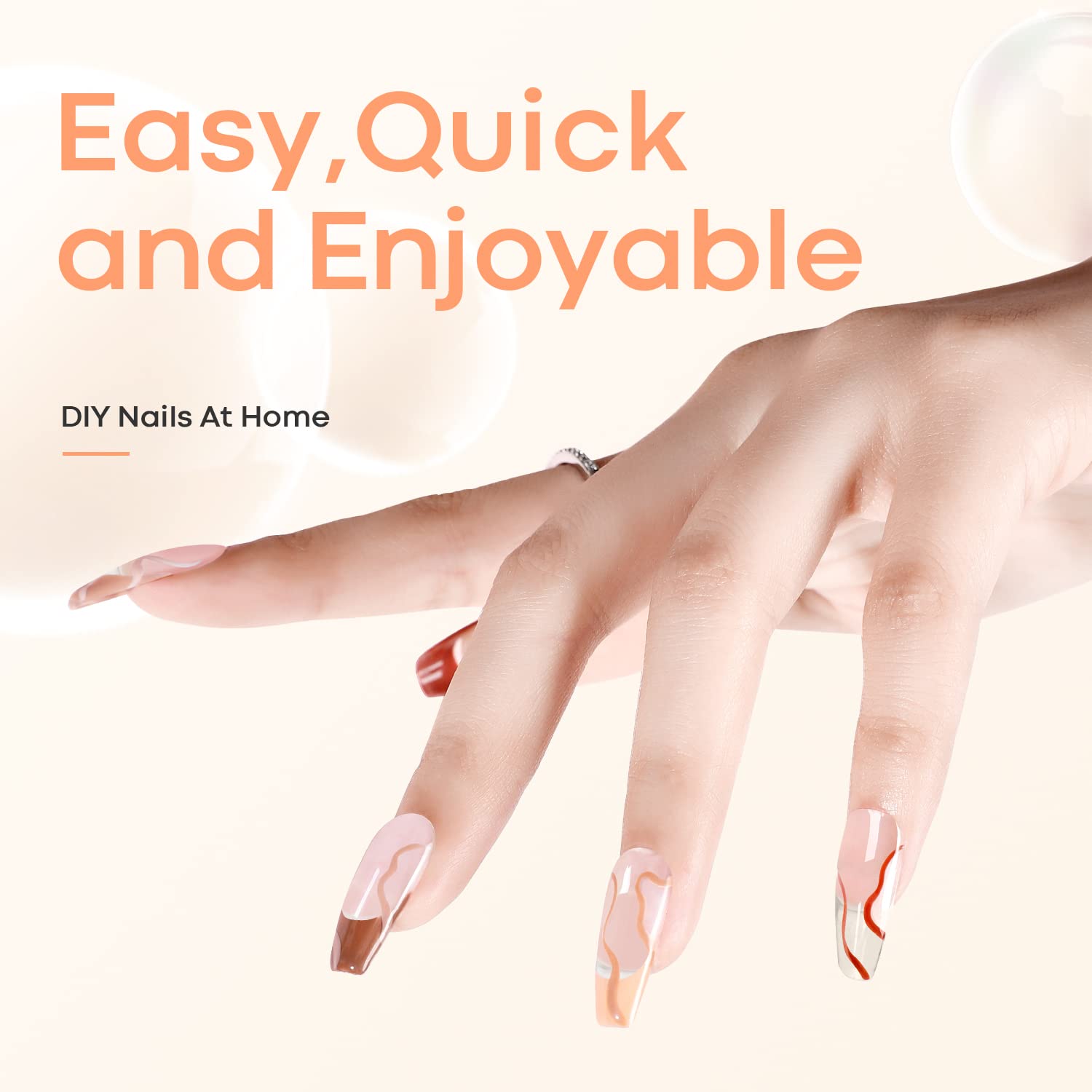 Square nail extensions created with Modelones gel for even length