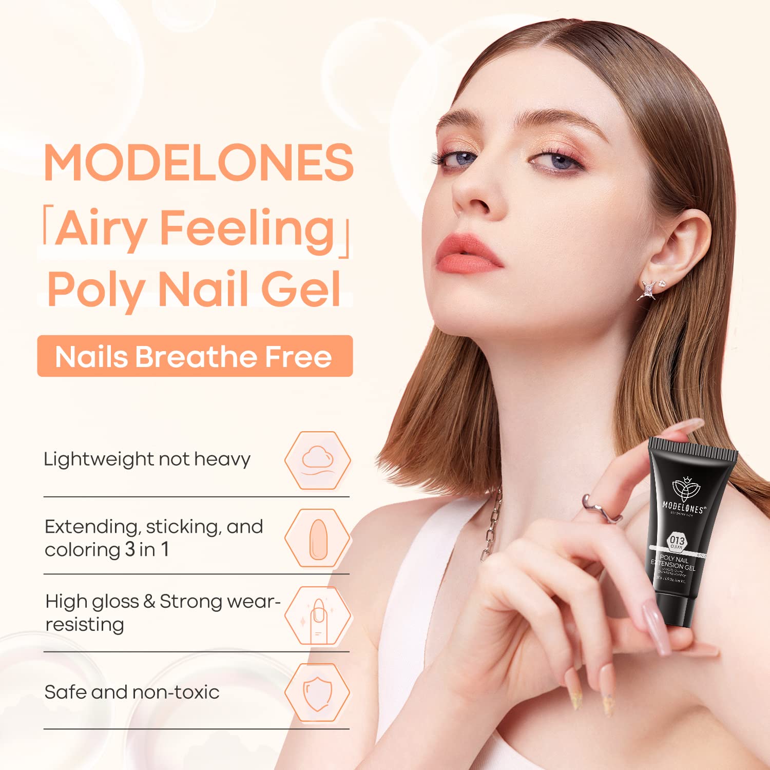 Glitter design applied with Modelones gel for eye-catching shine