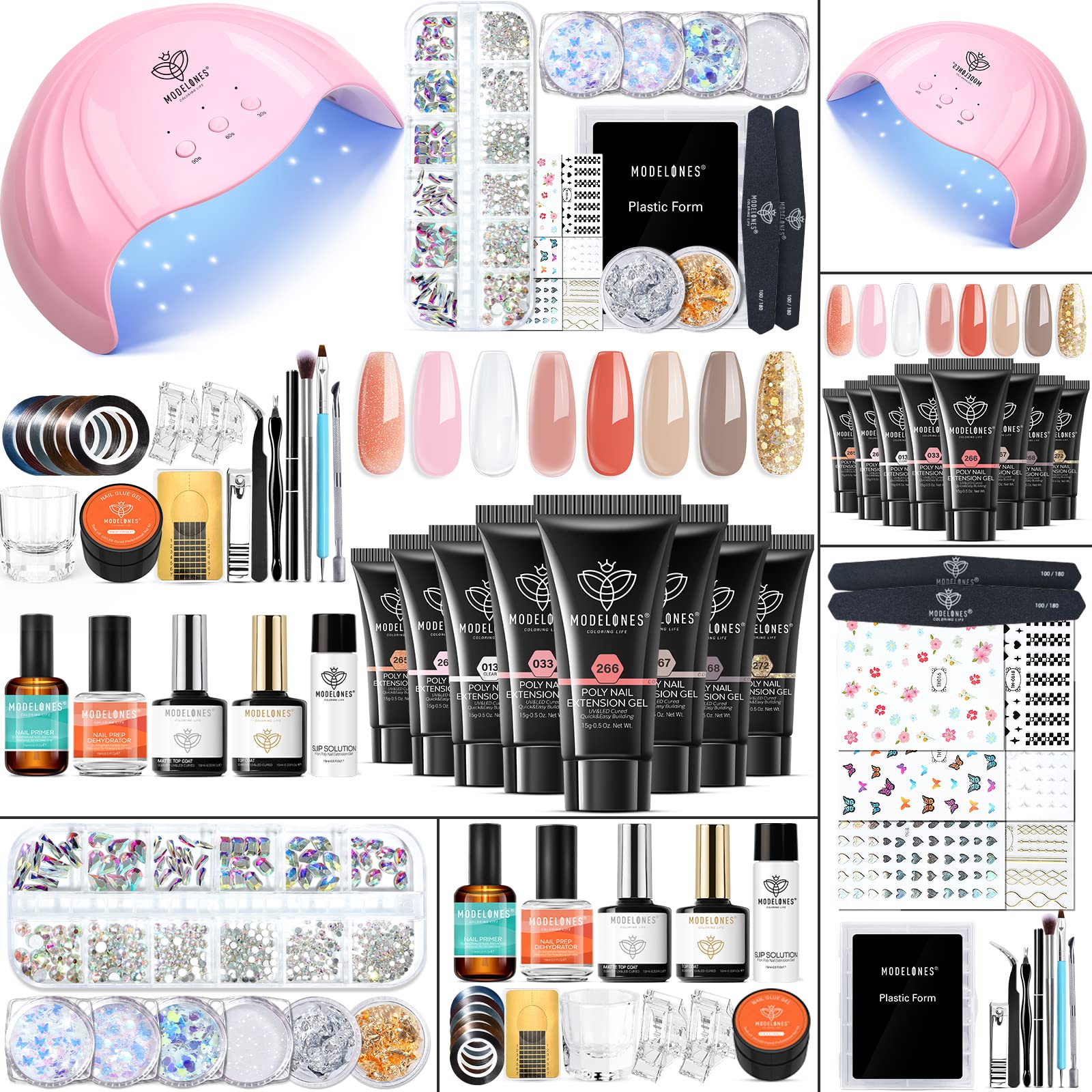 Modelones poly nail gel kit with 48W lamp enabling at-home salon-like manicures