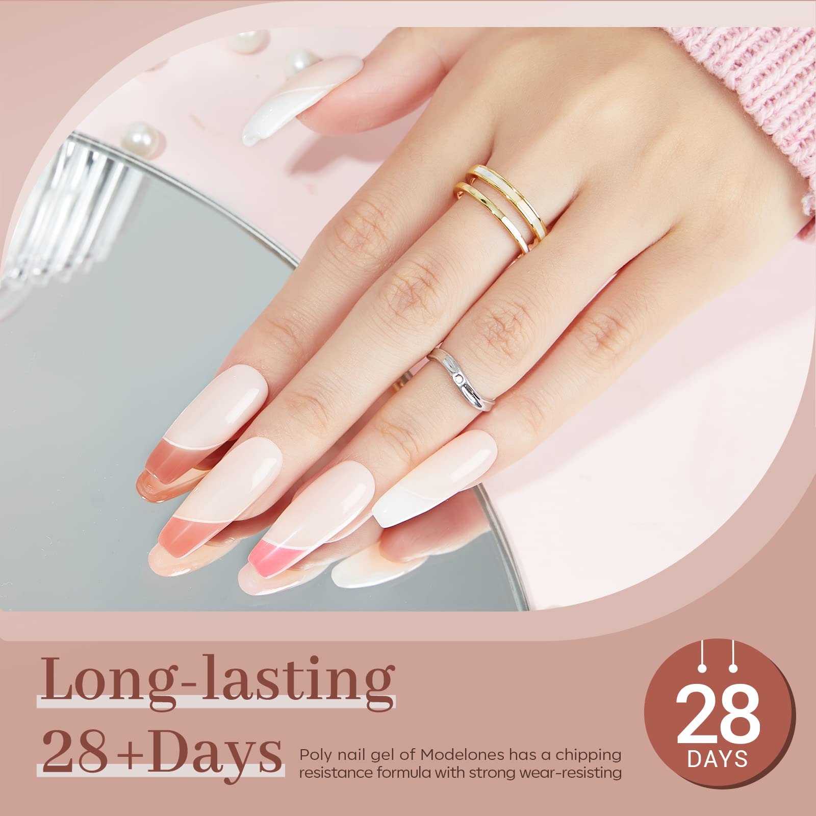 Modelones poly nail gel removal process shows simple filing and buffing.