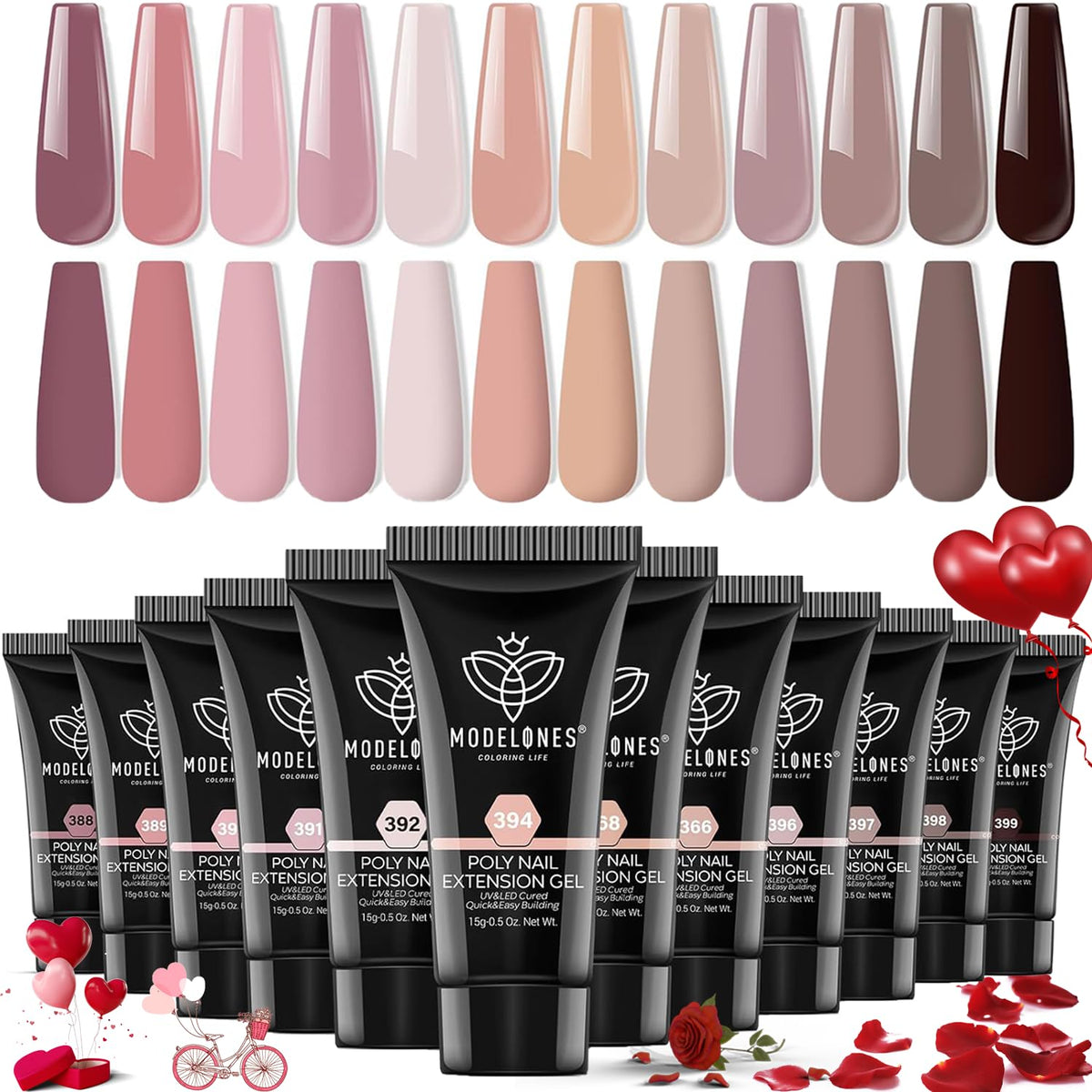Modelones poly nail gel set with 12 colors for at-home salon nails.