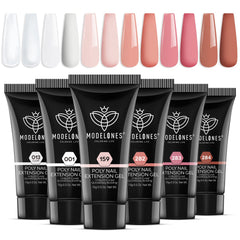 Modelones poly nail gel set with six nude-pink-brown colors for daily manicure.