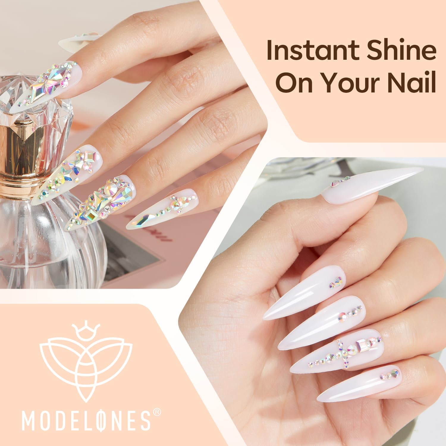 Modelones 4-in-1 Rhinestone Glue for press-on nails and rhinestones, easy bonding.