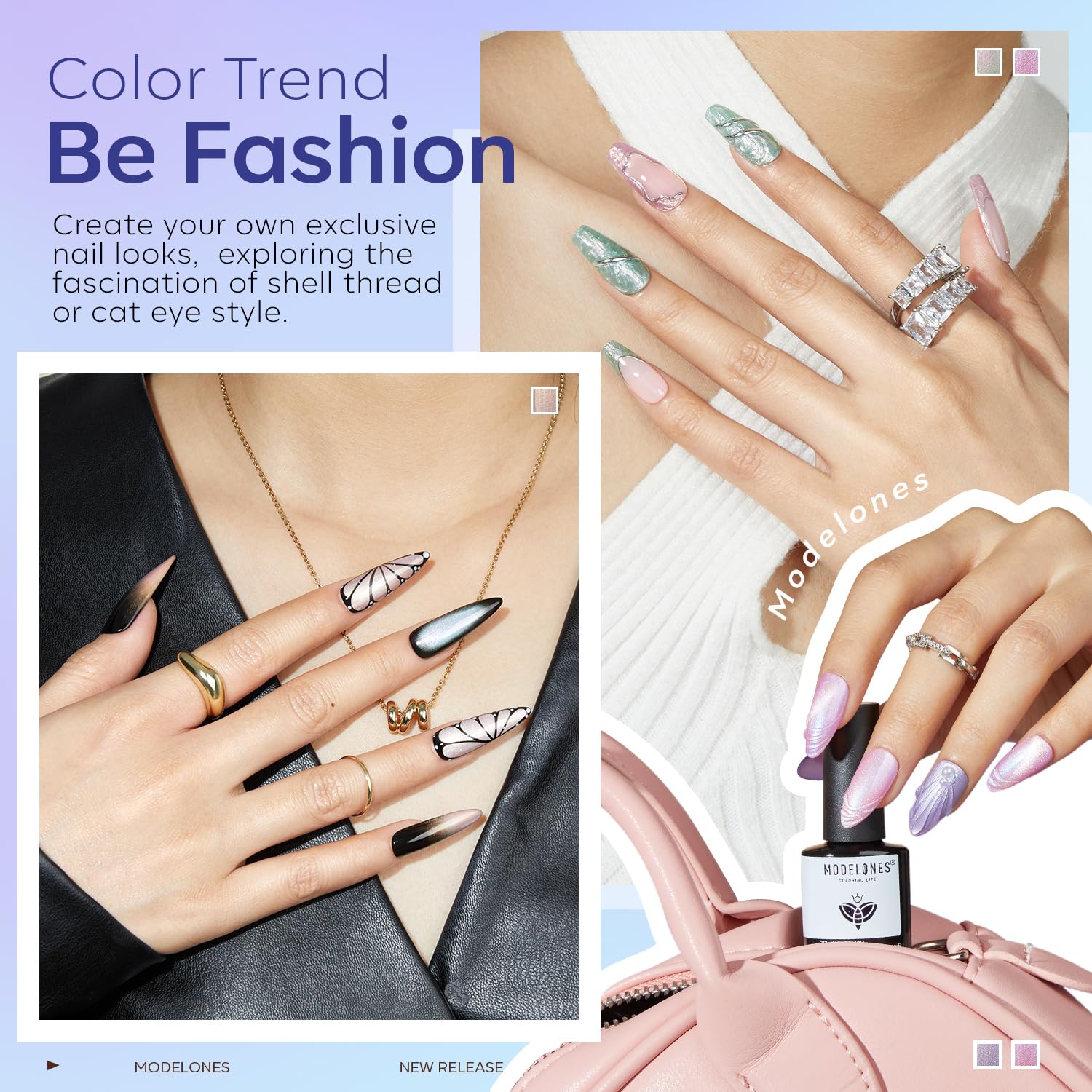 Modelones Purple Pink Blue Glitter Gel Nail Polish showcases color shift.