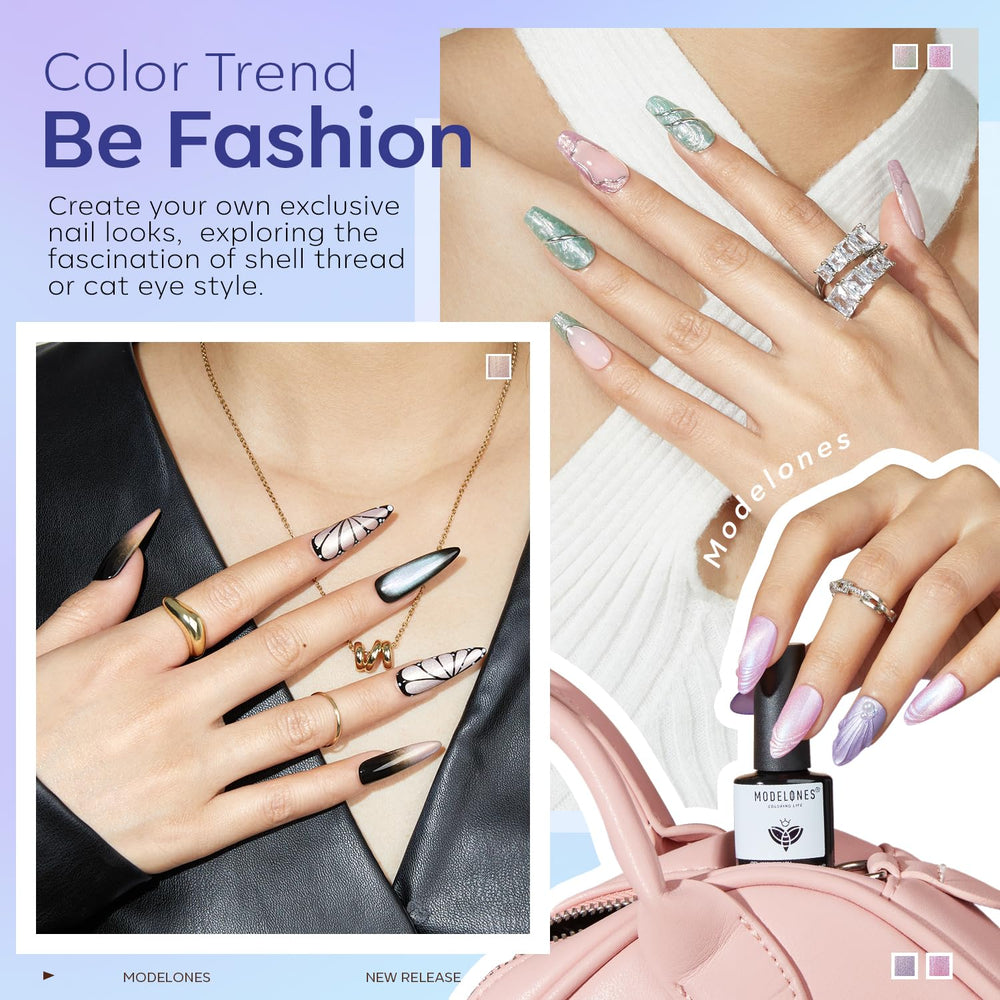 Modelones Purple Pink Blue Glitter Gel Nail Polish showcases color shift.