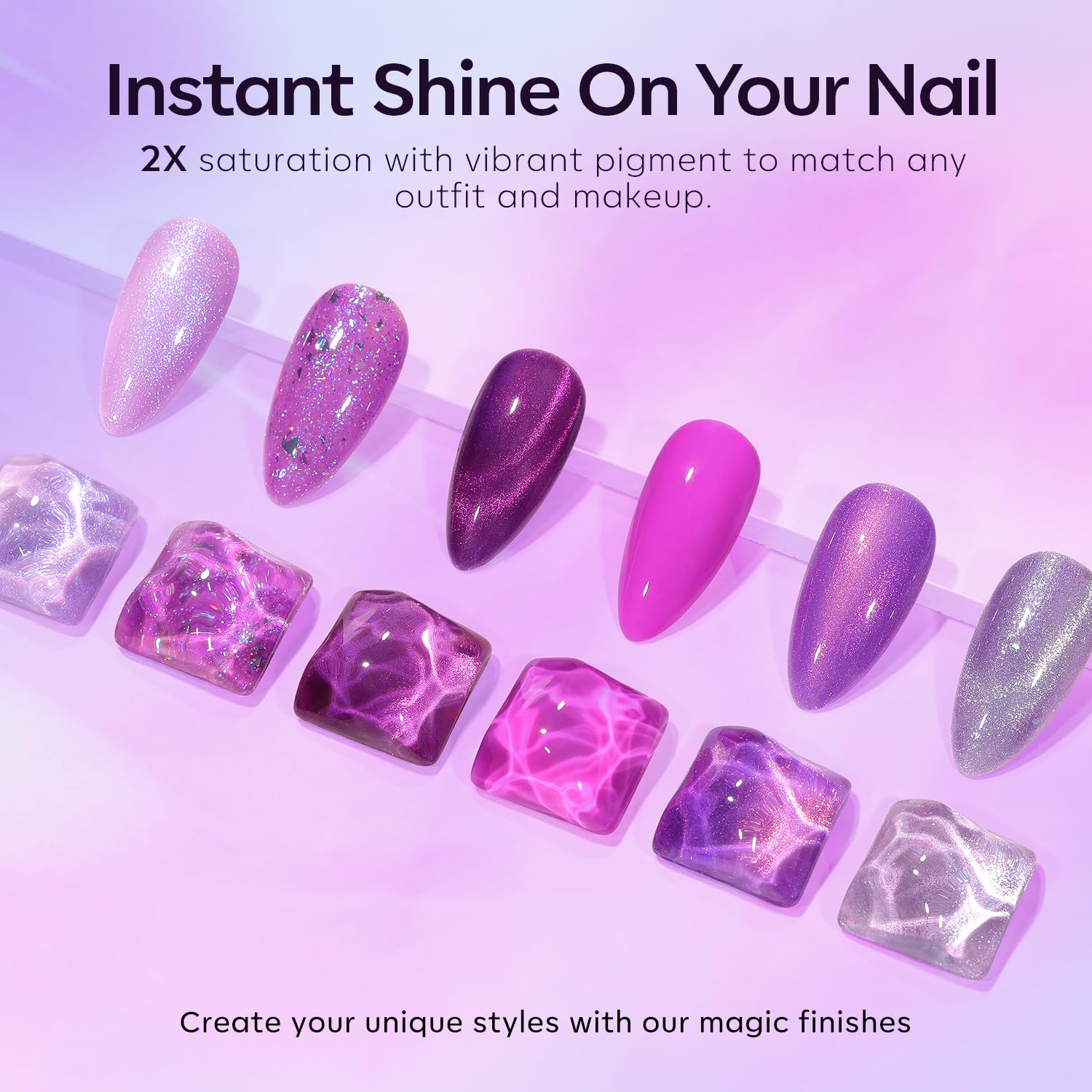 Modelones purple and silver glitter powder close-up illustrating chameleon shimmer effect
