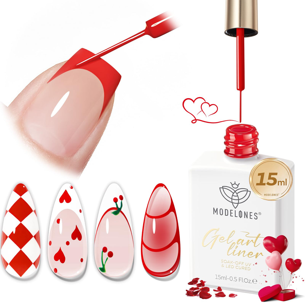 Modelones Red French Tip Liner gel polish bottle ready for clean nail tips