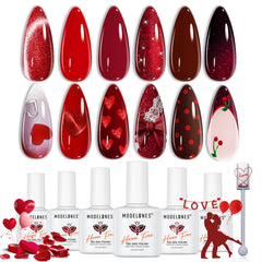 Modelones red gel nail polish set with six colors for at-home salon-quality nails.
