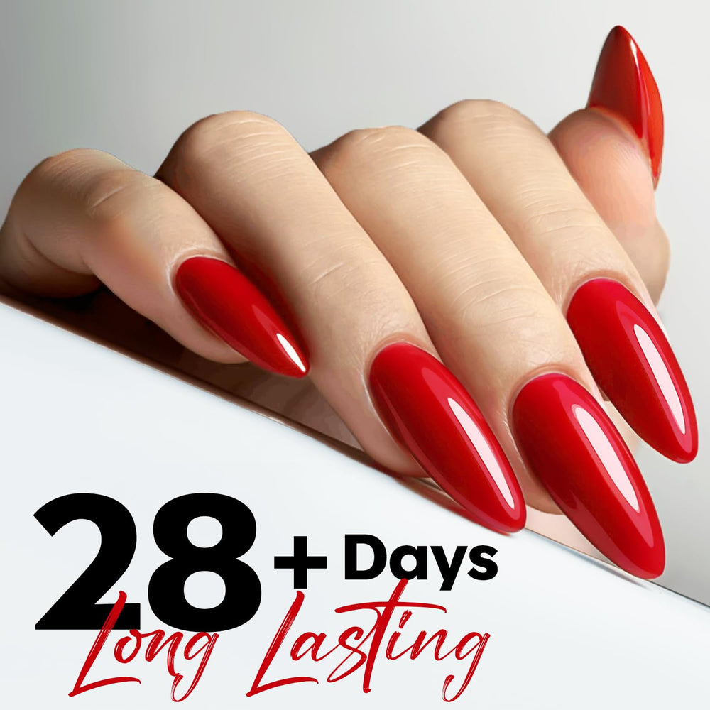 Glossy red gel swatches display rich color and high shine