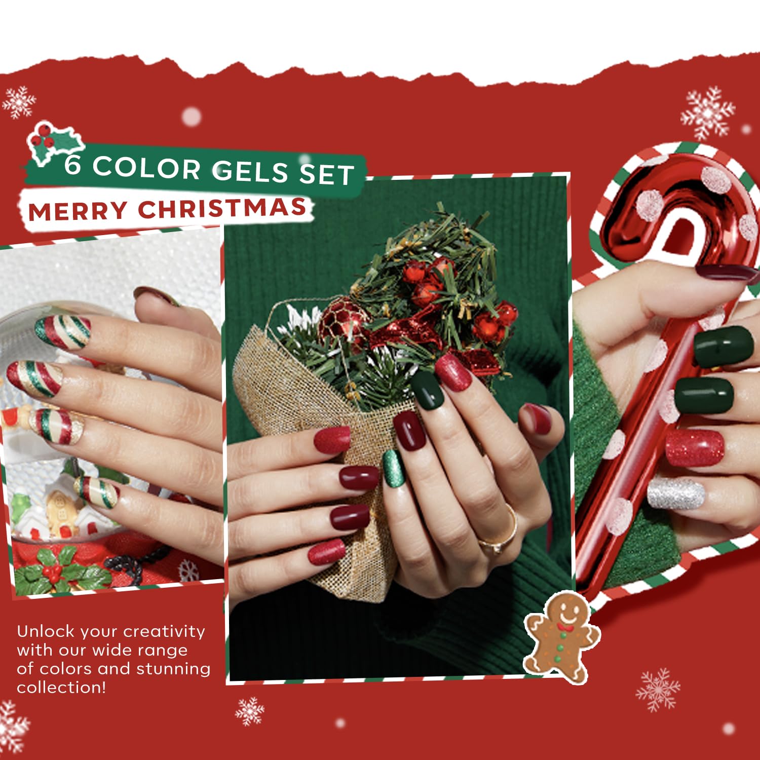 Modelones red glitter acrylic powder adds bold holiday sparkle.