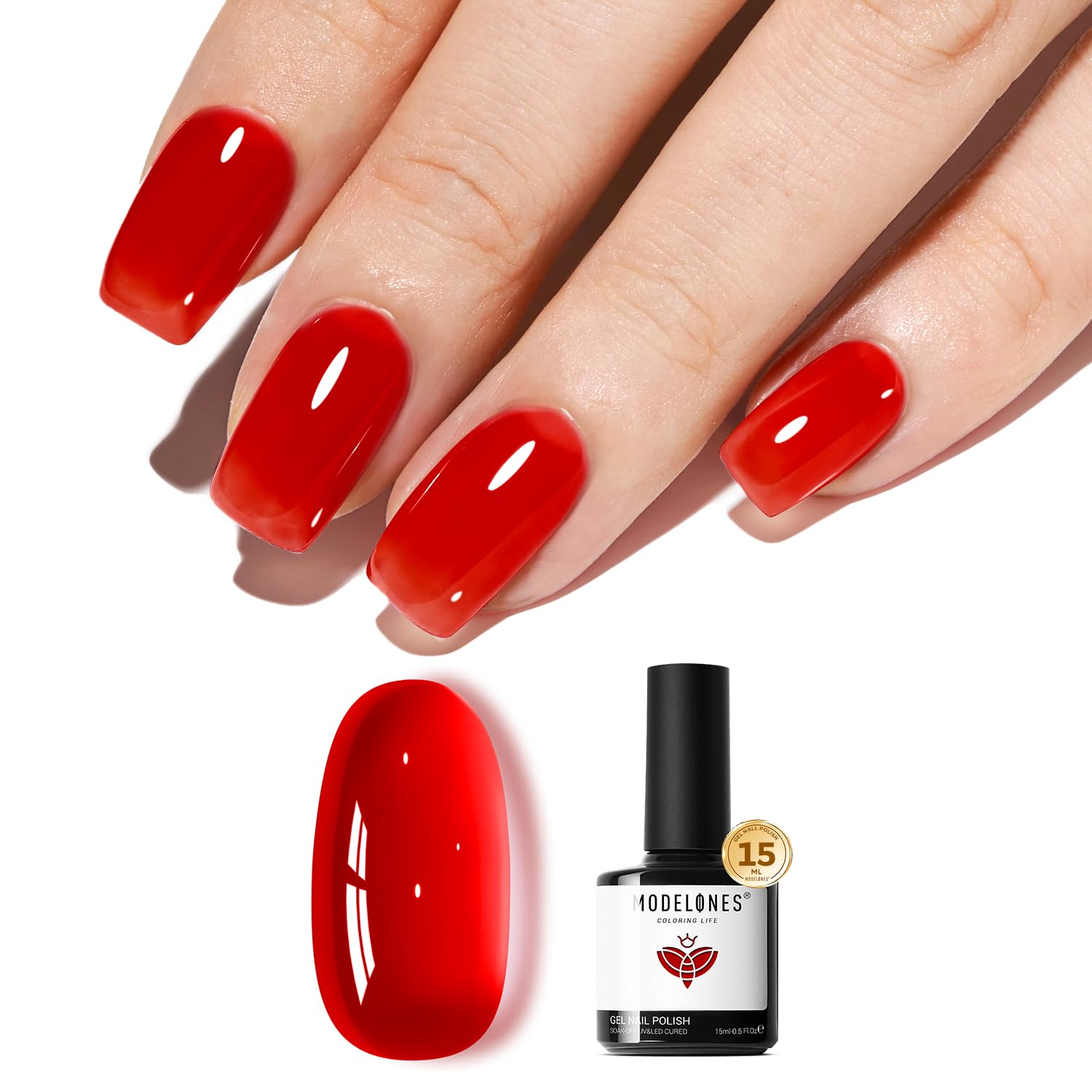 Modelones red jelly gel nail polish bottle with vibrant color and shine