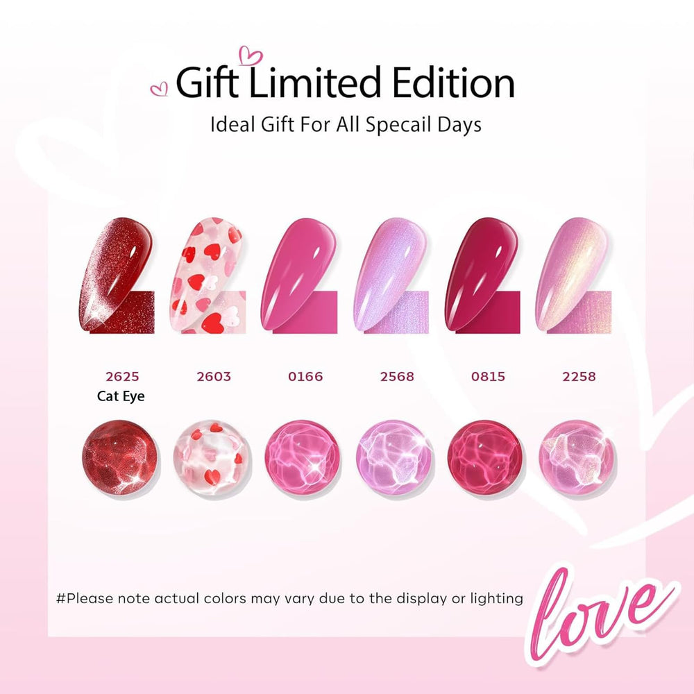 modelones Red love-heart glitter gel polish for festive nail designs