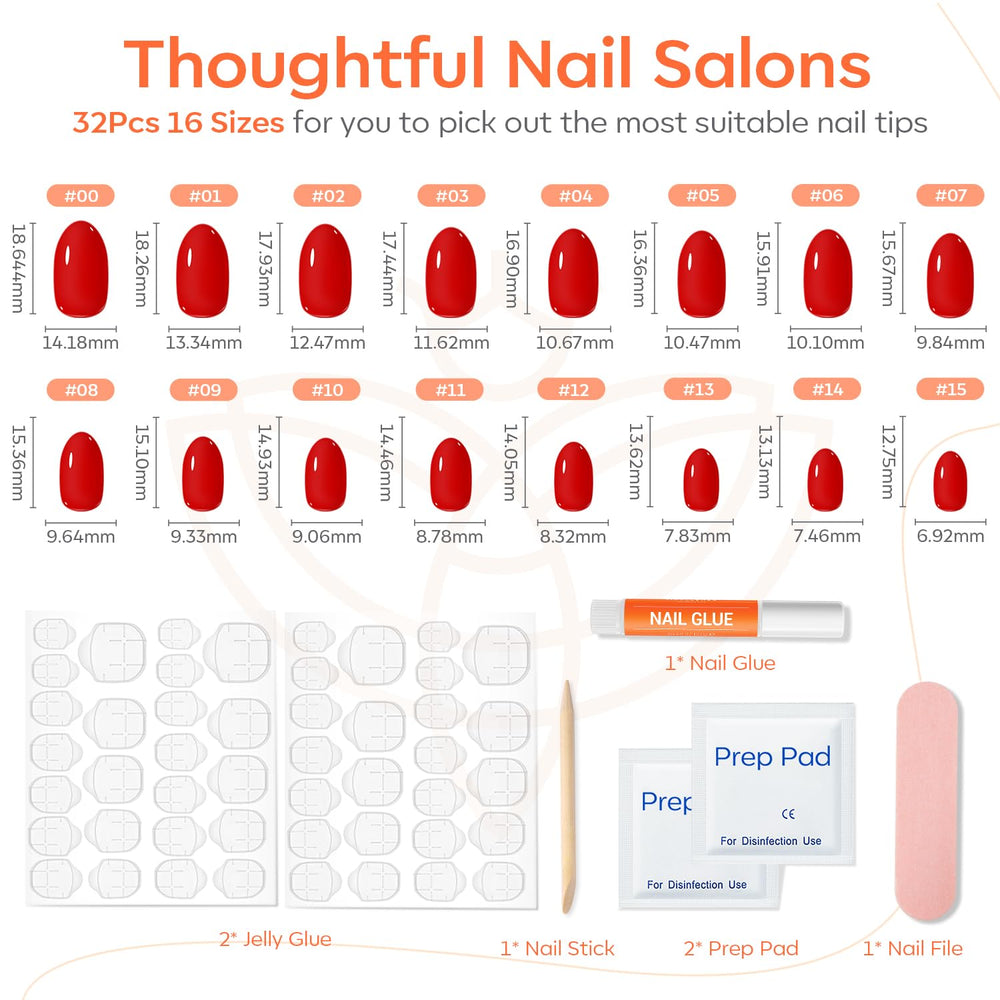 Modelones red short press-on nails oval kit includes glue and tabs for quick wear.