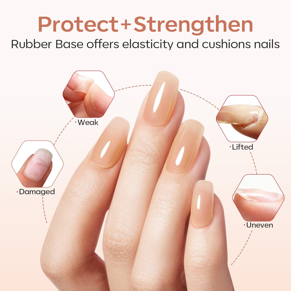 modelones Rubber Base Gel nude color swatch highlights natural nail look for everyday wear.