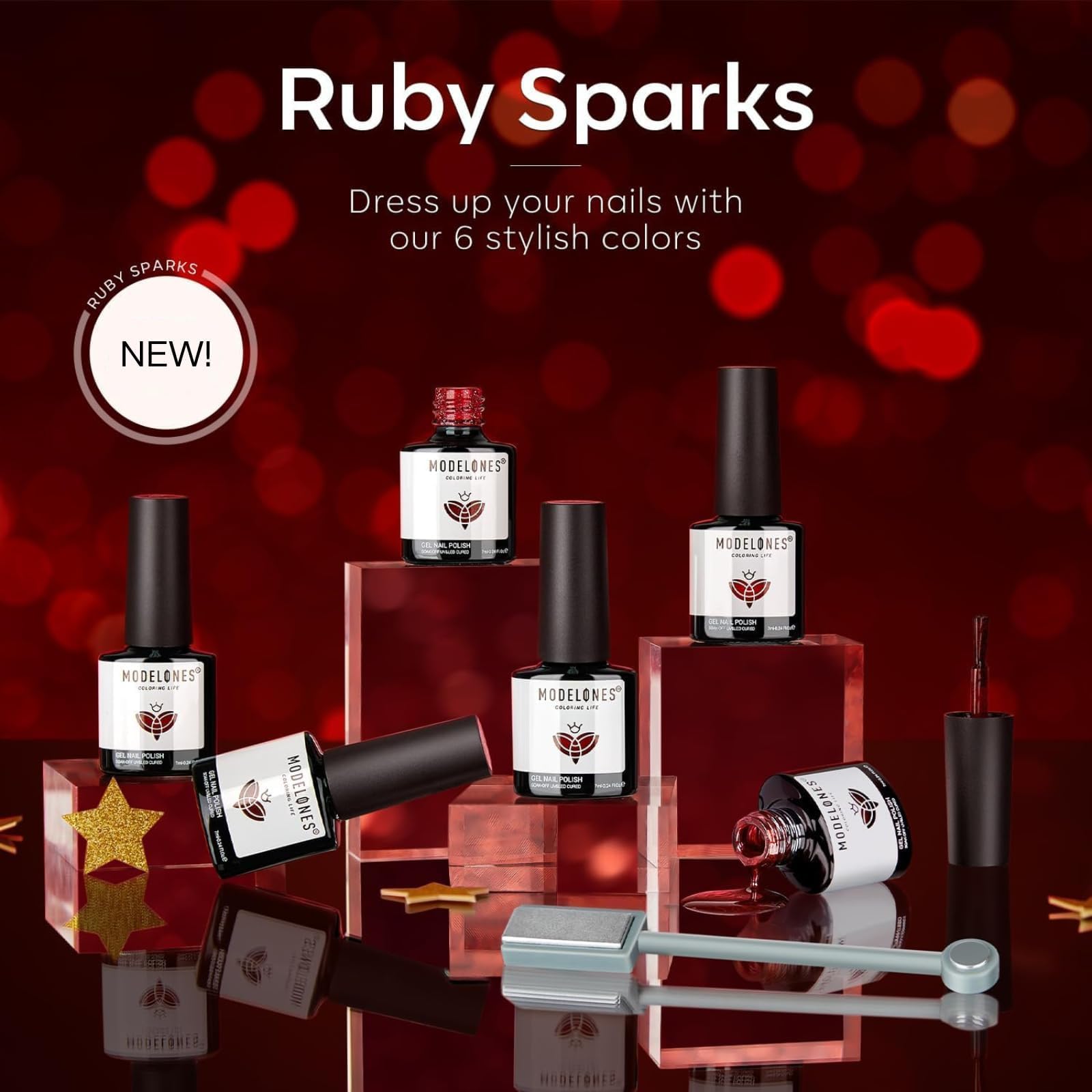 Modelones ruby sparks shimmer red gel polish for a vibrant, reflective manicure