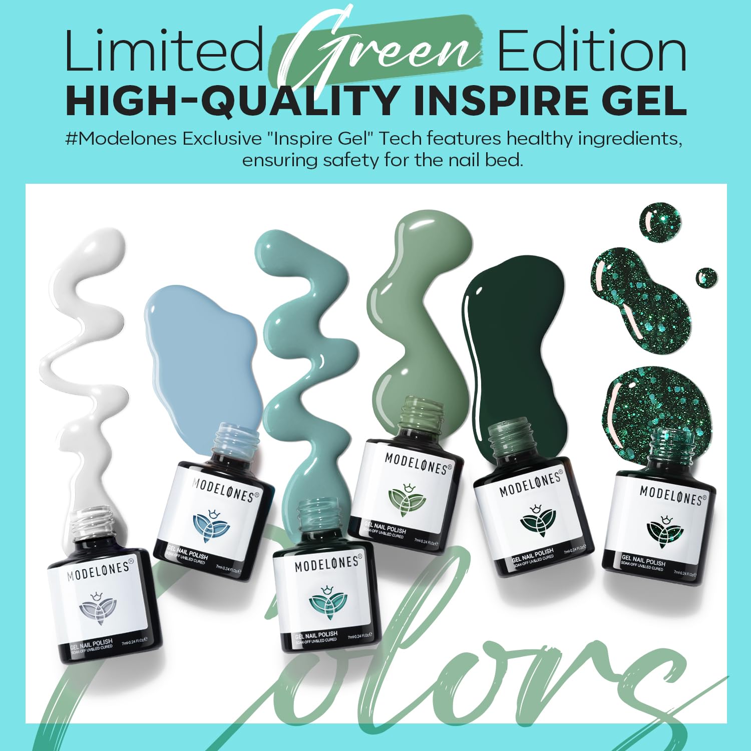 Modelones sage-green polish swatch conveys natural tone and versatility.