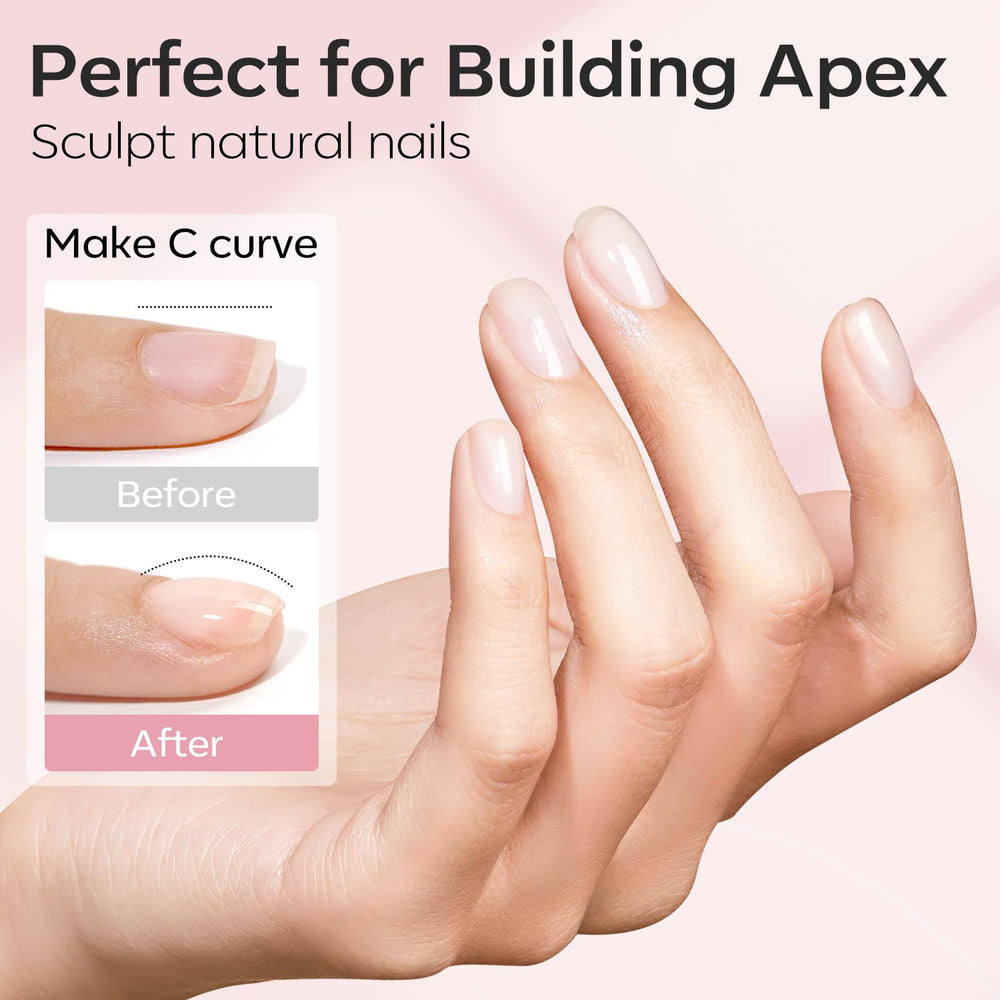 Modelones self-leveling Builder Nail Gel spreads evenly for a flawless apex and thickness.