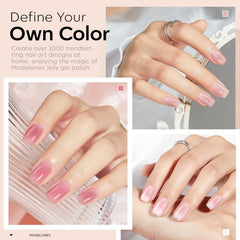 Modelones sheer translucent nude polish offers a subtle, natural look.