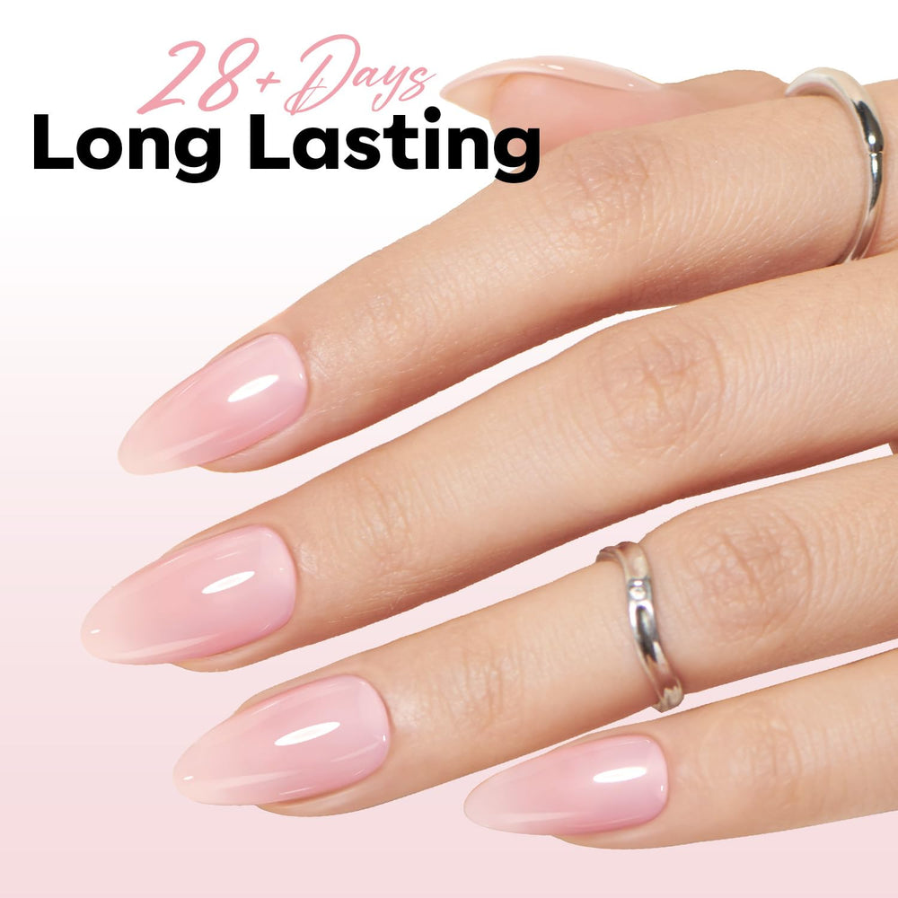Modelones sheer translucent nude polish enhances natural nail tone subtly.