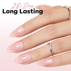 Modelones sheer translucent nude polish enhances natural nail tone subtly.