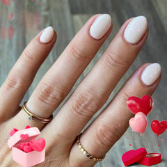 Modelones short press on nails oval white set, ready for fast, stylish manicure.