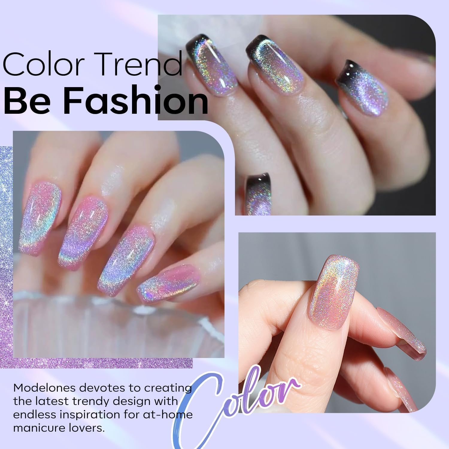 Modelones silver glitter holographic gel nail polish reflecting light shine