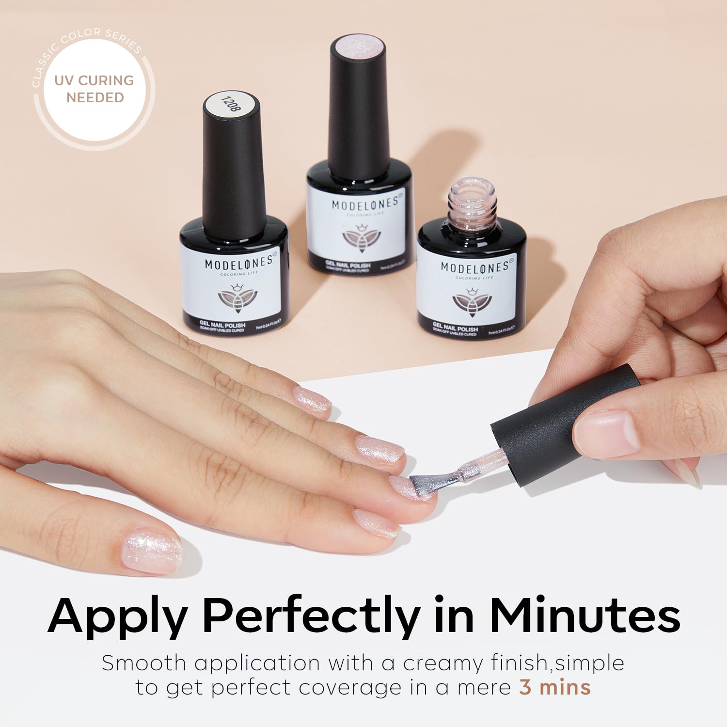Modelones soak-off formula enables easy removal after at-home manicures.