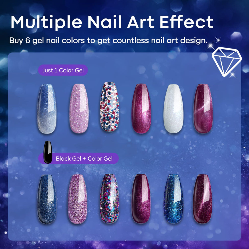 Modelones purple sparkle rainbow gel adds multidimensional shine before curing.