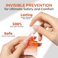 Modelones stop biting polish on fingernail demonstrates invisible, long-lasting deterrence after drying.
