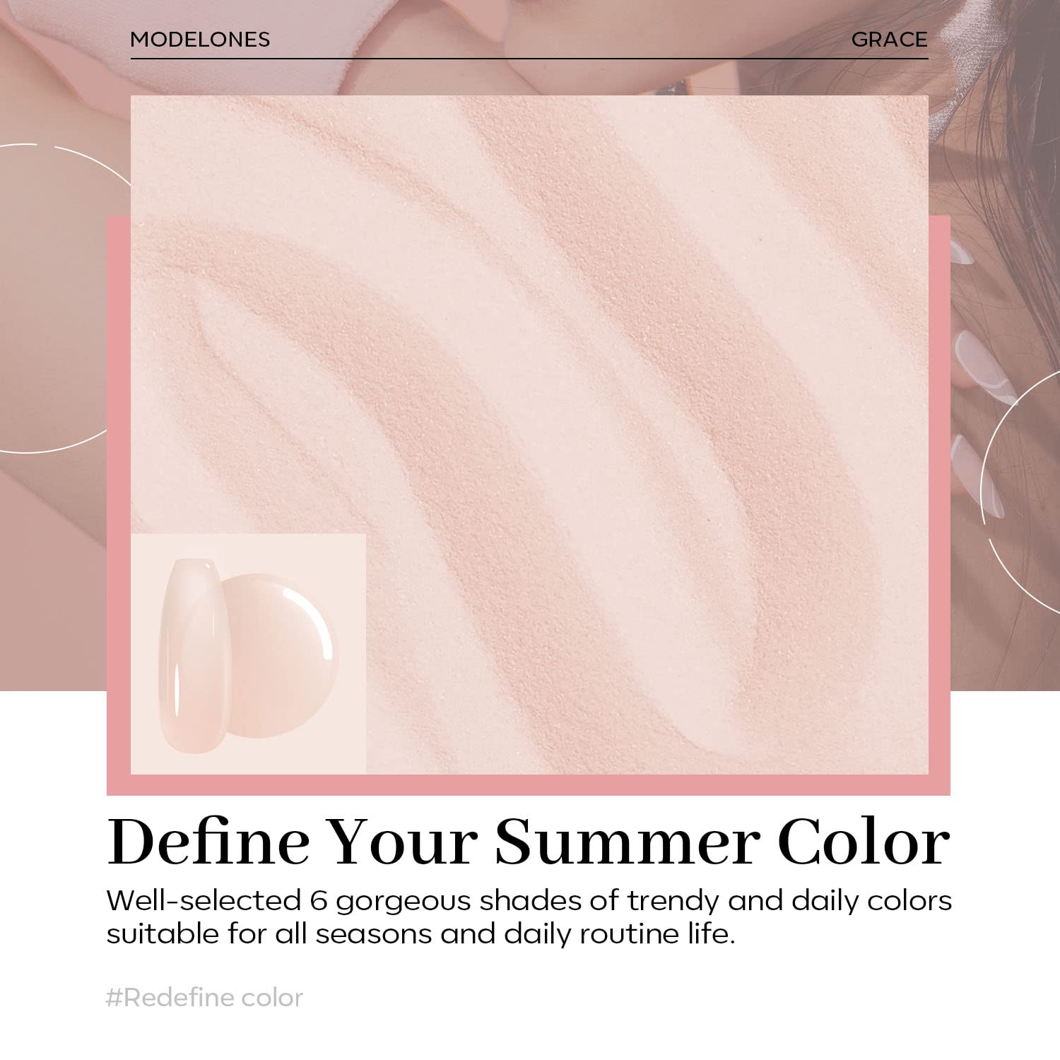 Modelones translucent nude dip powder close-up shows natural finish and durability.