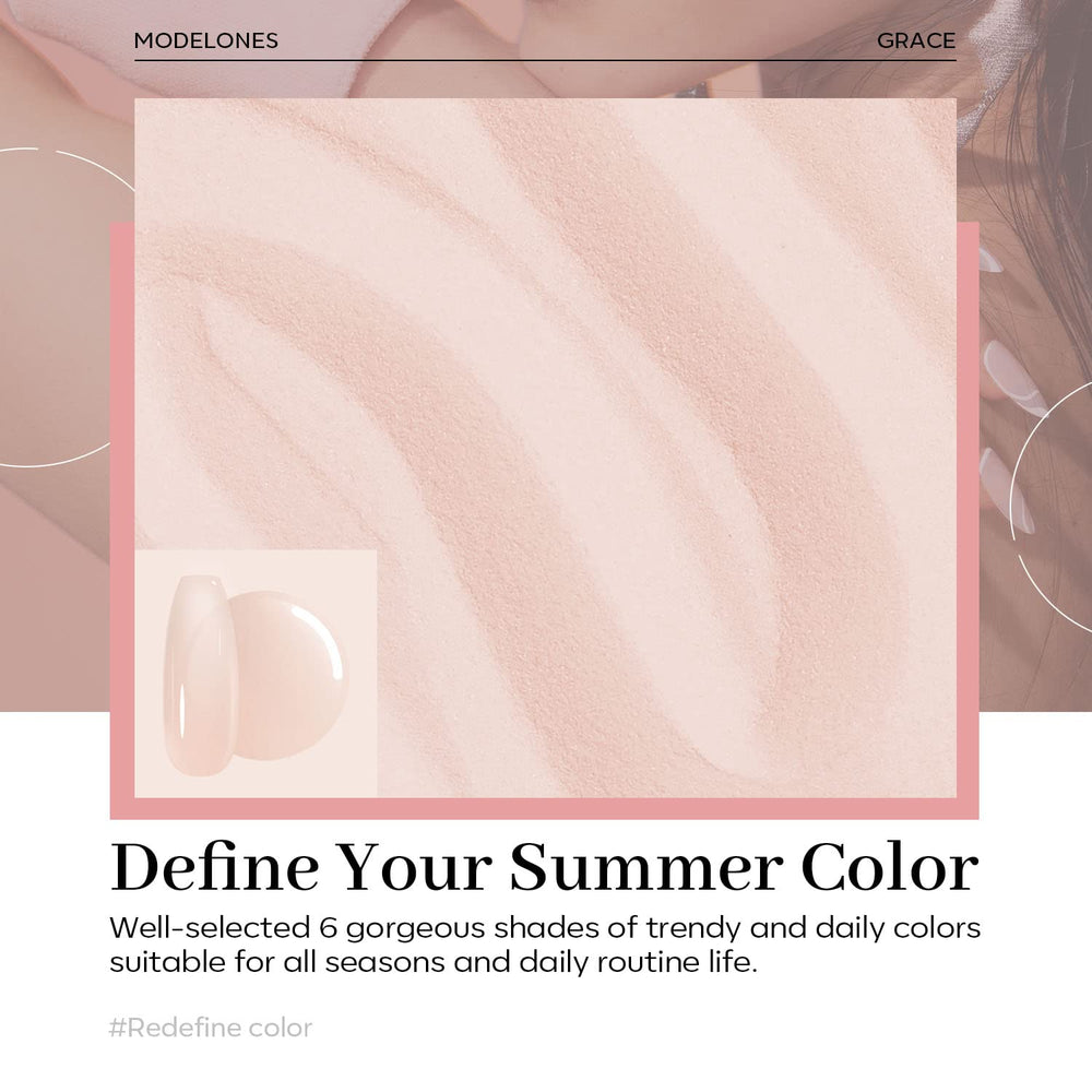 Modelones translucent nude dip powder close-up shows natural finish and durability.