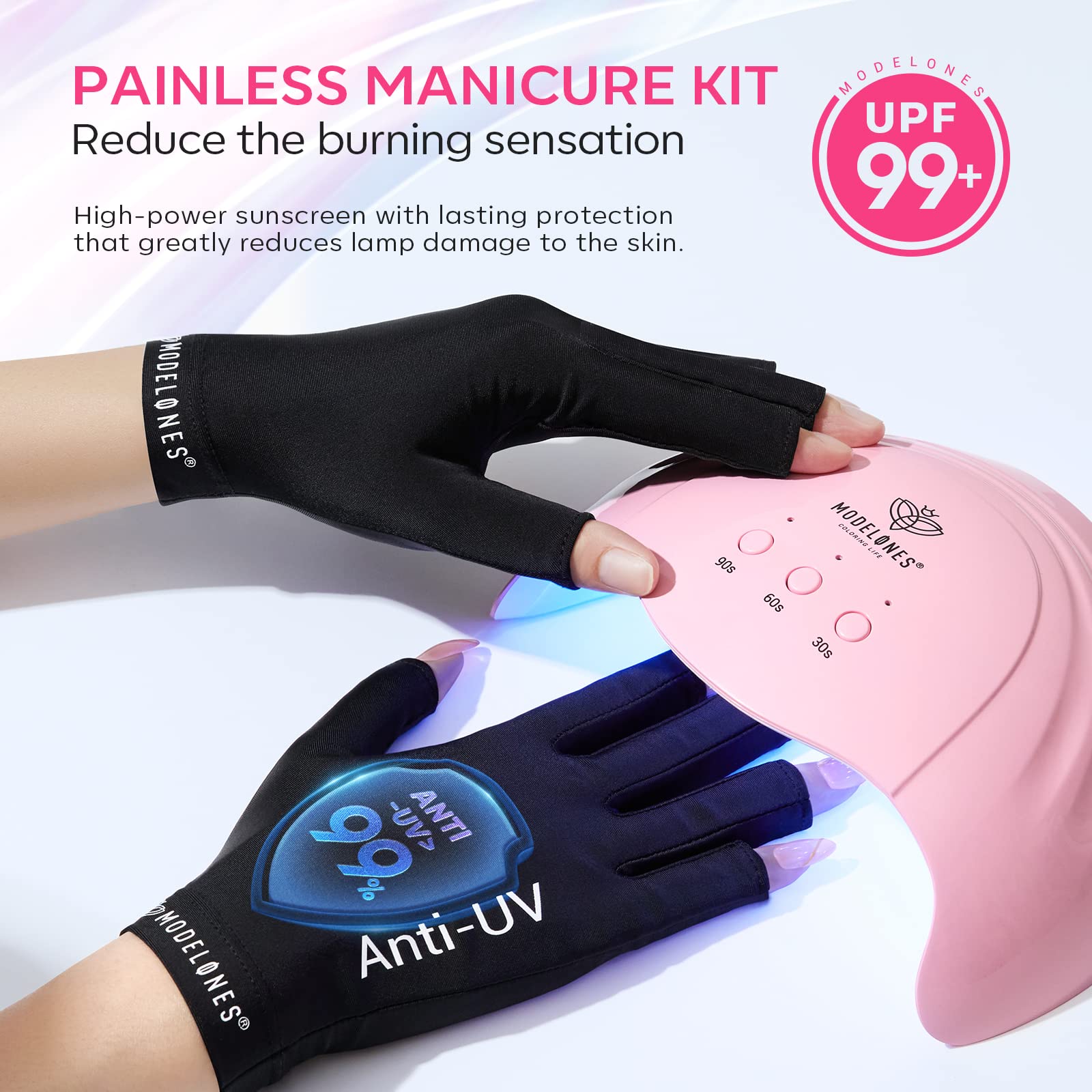 Modelones UPF99+ gloves provide 99% UV protection during curing.