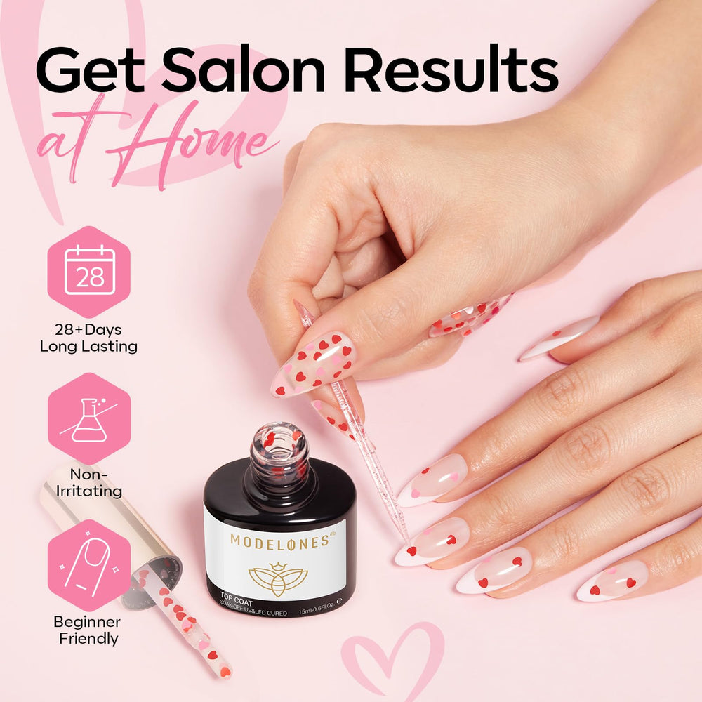 Valentine-inspired nail art idea using Modelones Heart Glitter Top Coat