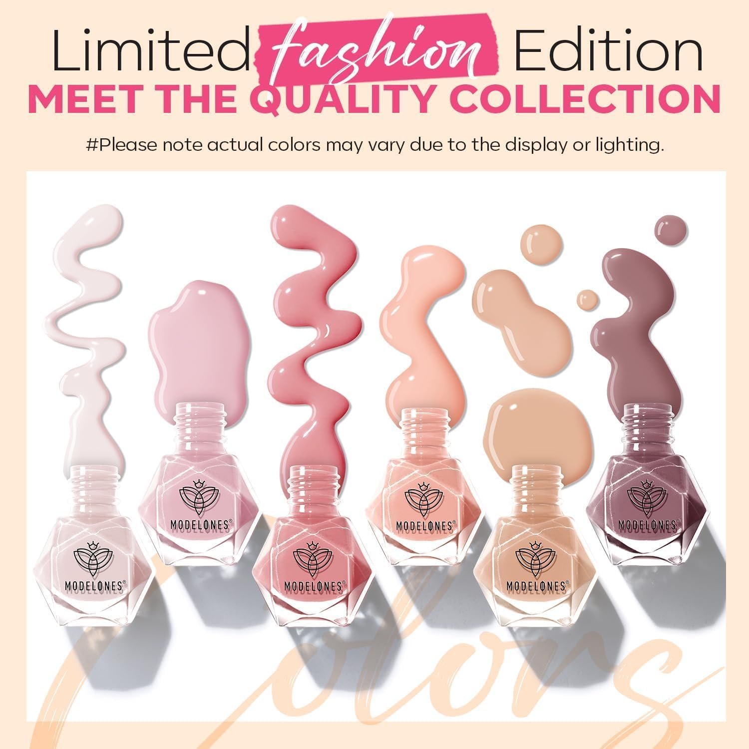 Modelones Valentines swatches on a palette for seasonal manicure ideas.