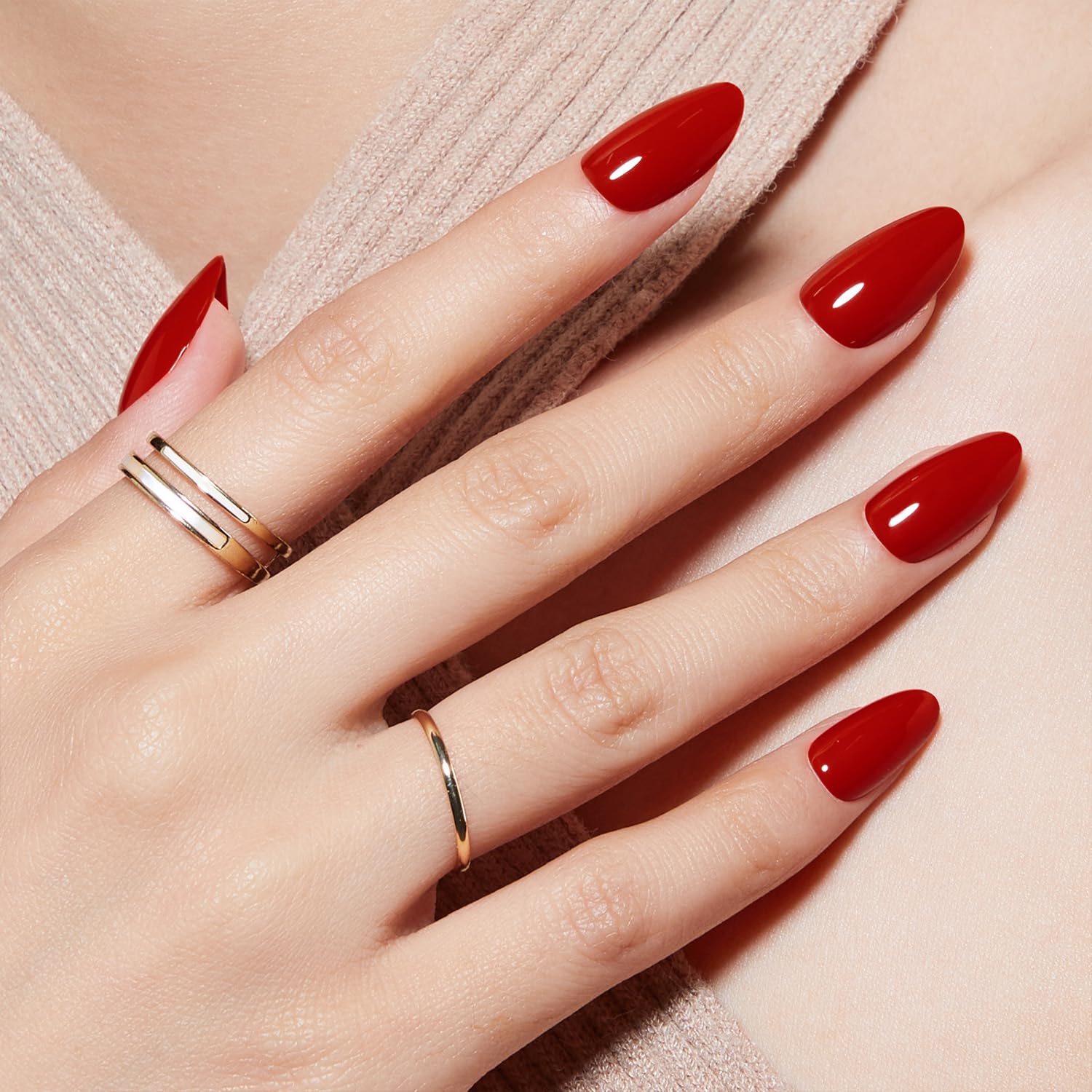 Modelones valentines almond nails for romantic, easy styling.