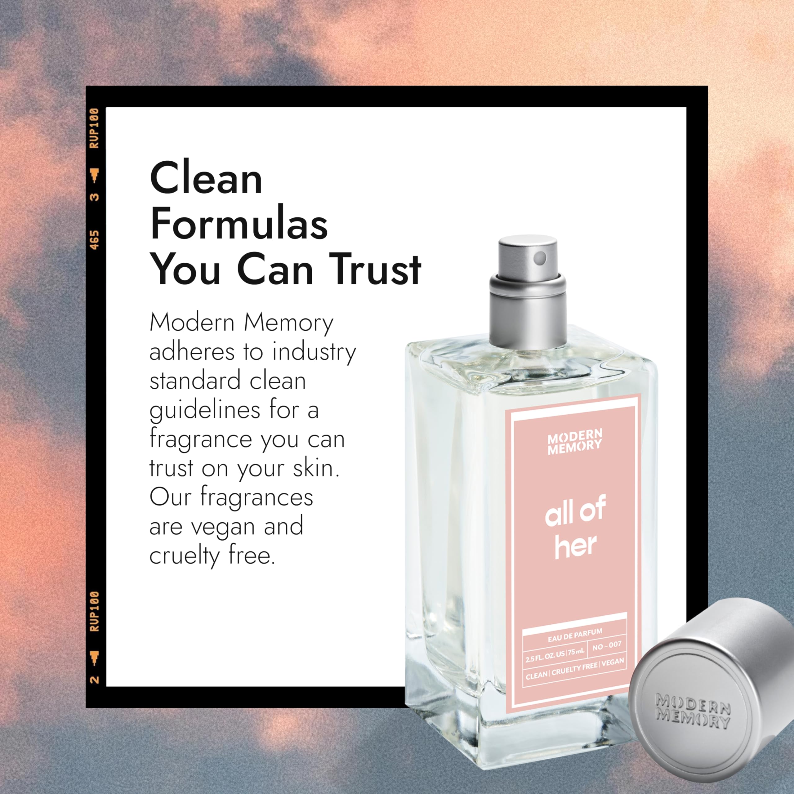 Ingredient label highlights vegan and cruelty-free formulation for Modern Memory