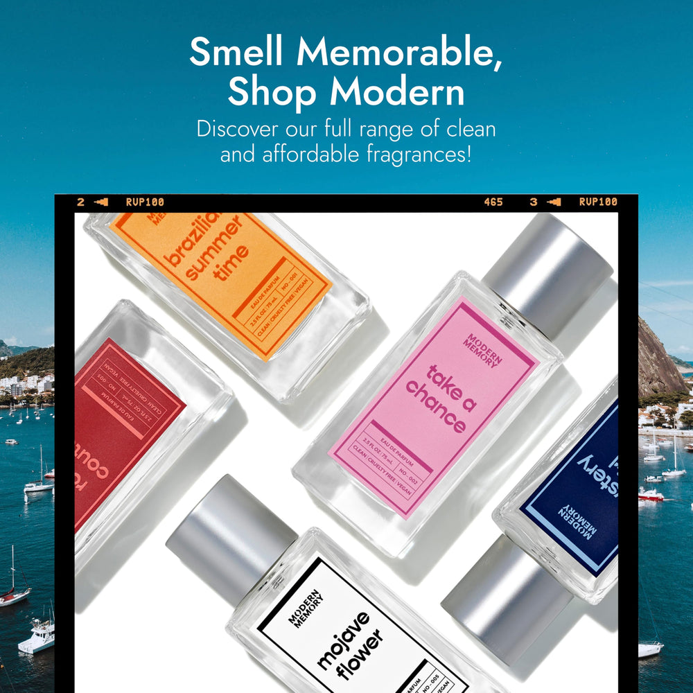 Modern Memory Brazilian Summertime vanilla-praline blend image indicating versatile day-to-night use.