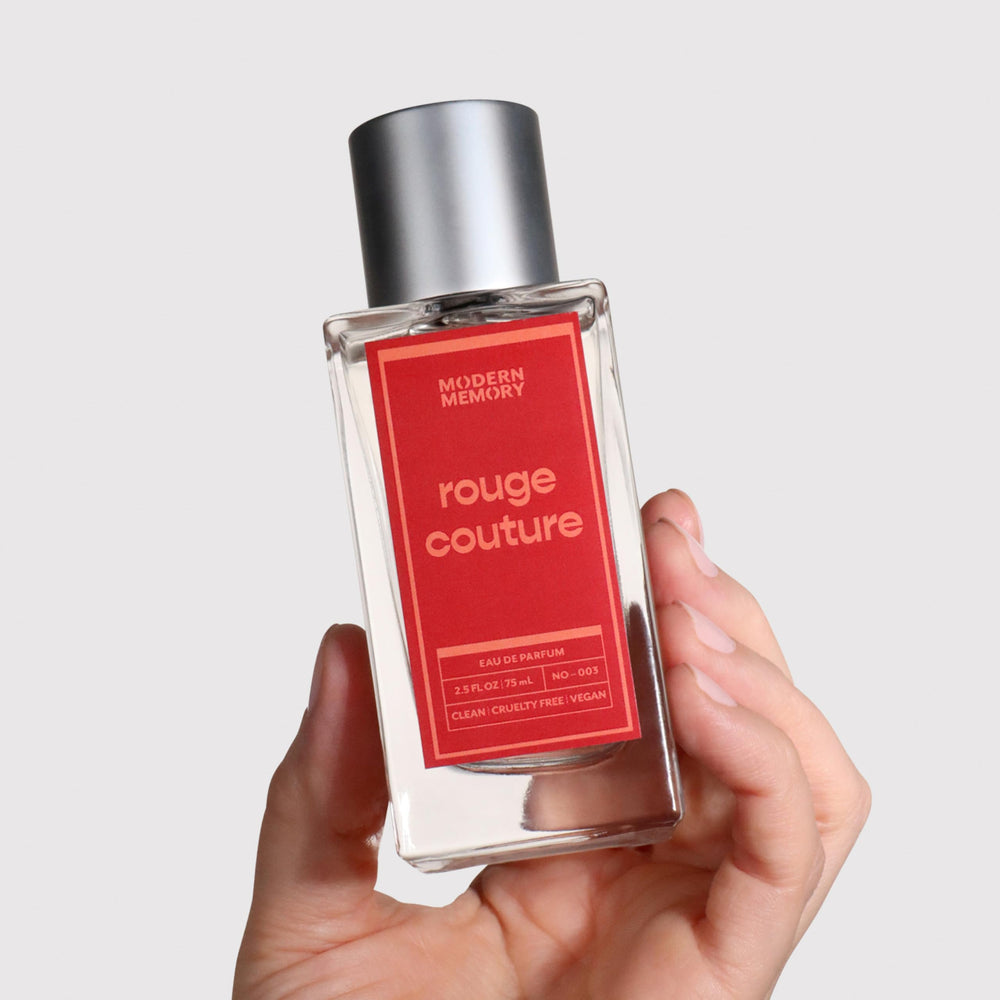 Modern Memory Rouge Couture spray on wrist demonstrates easy daily application.