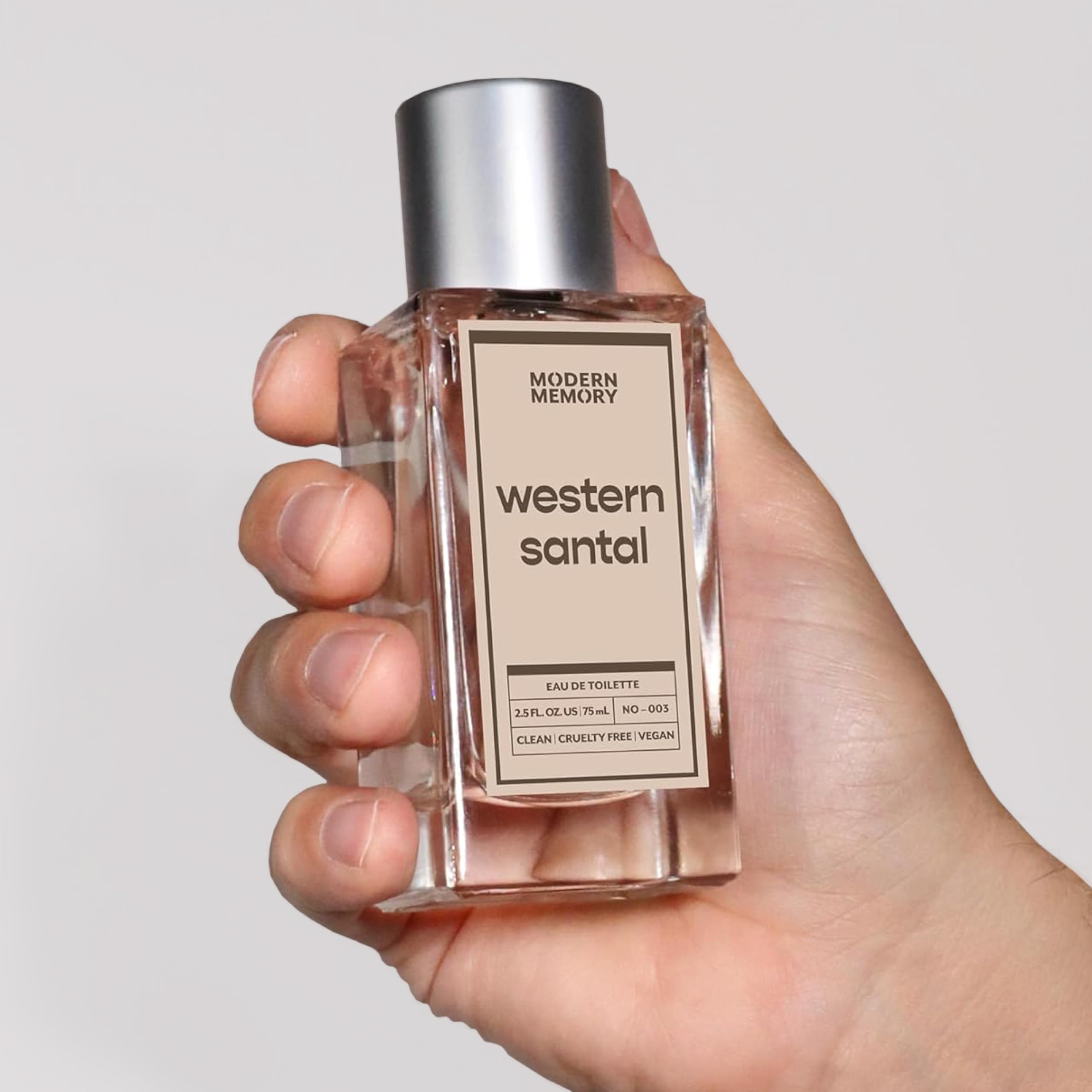 Modern Memory Western Santal cedar and cardamom note visible in the bottle for a bold start.