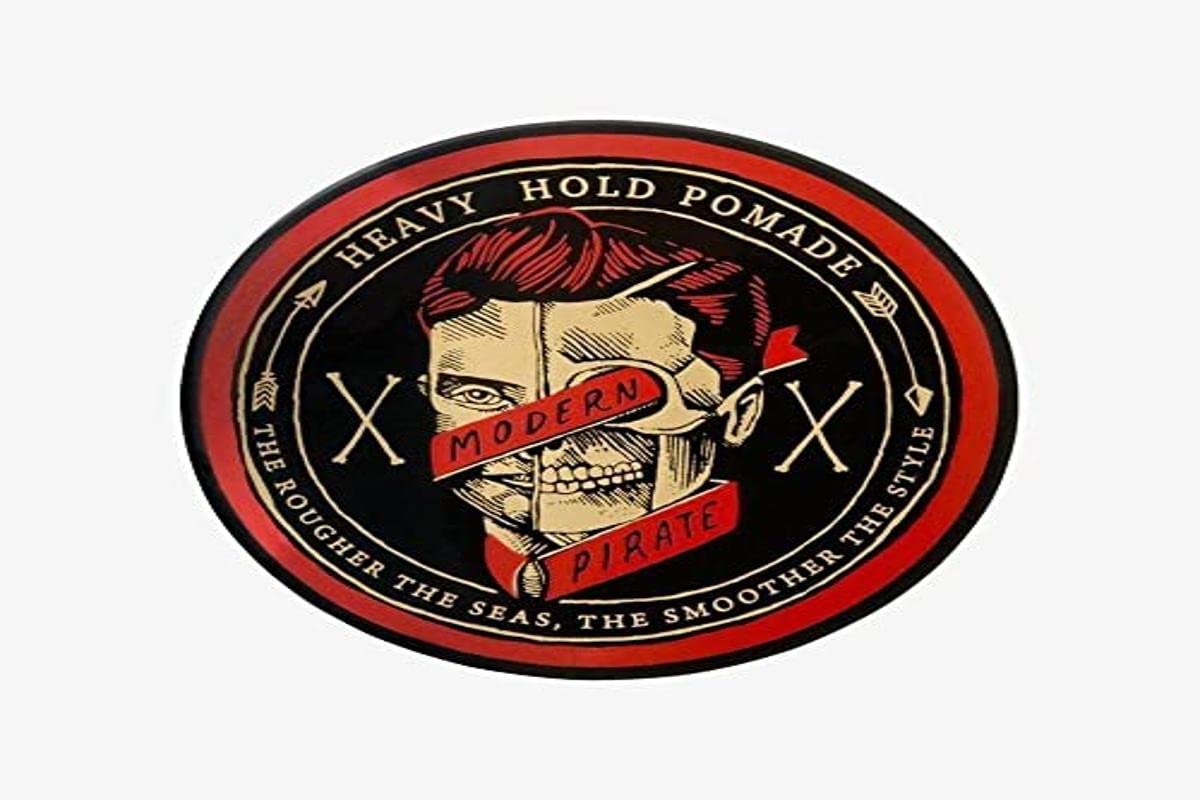 Modern Pirate Heavy Hold Pomade bottle showing strong hold for all-day control.
