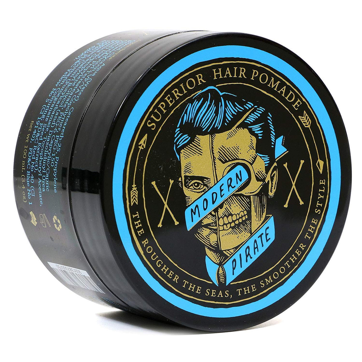 Modern Pirate pomade front view tin for medium hold and natural shine