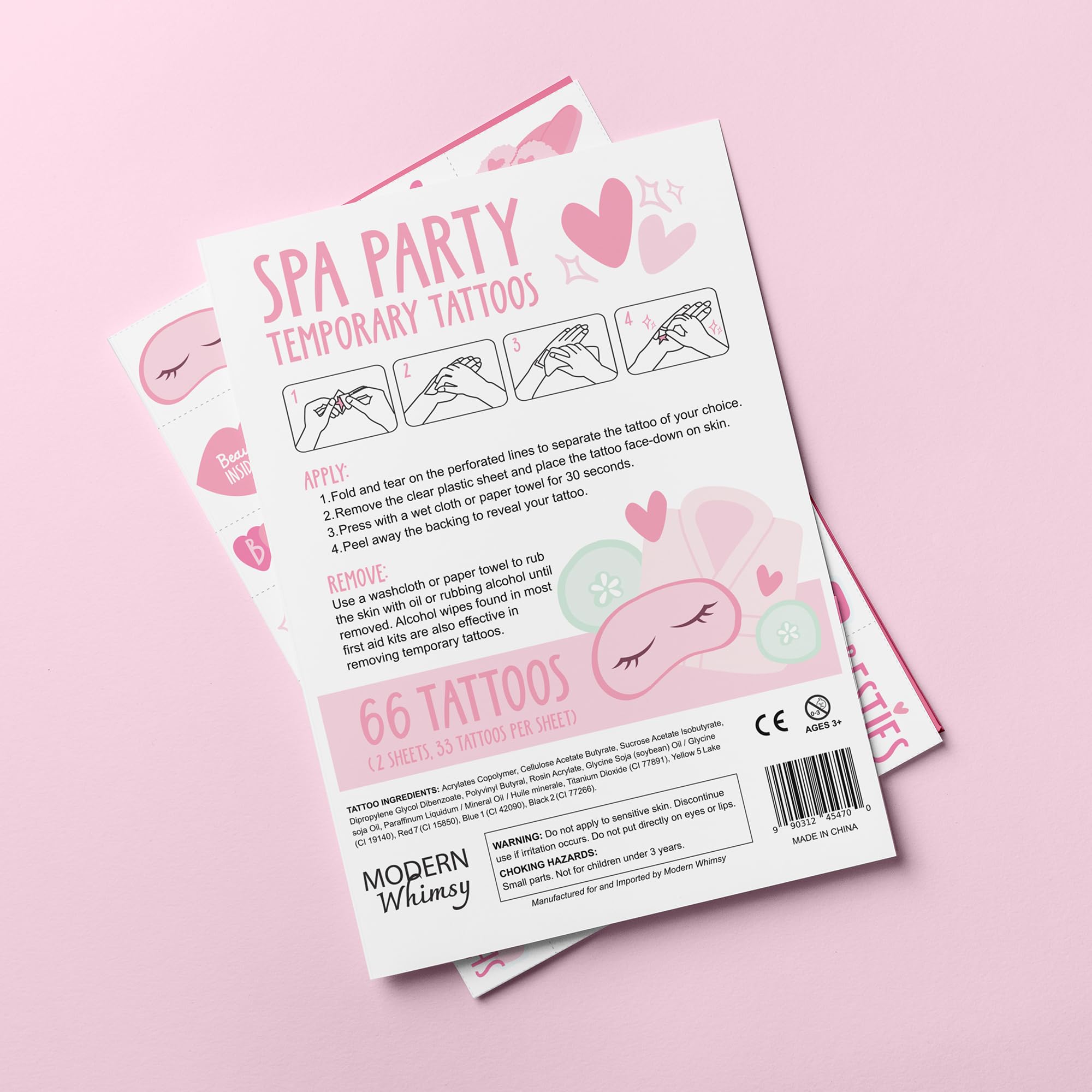 Easy to apply and remove Modern Whimsy Spa Party Tattoos for sleepovers