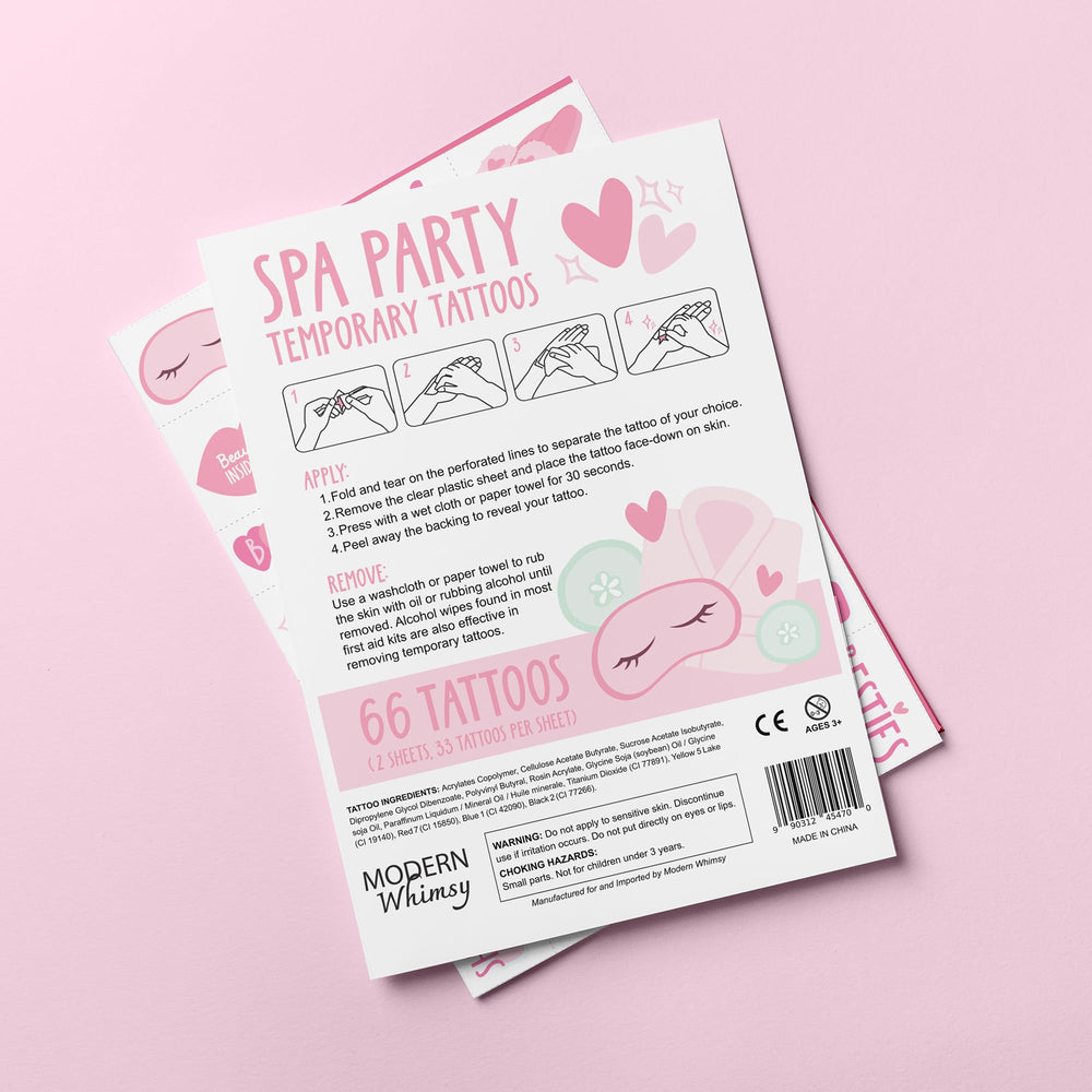Easy to apply and remove Modern Whimsy Spa Party Tattoos for sleepovers