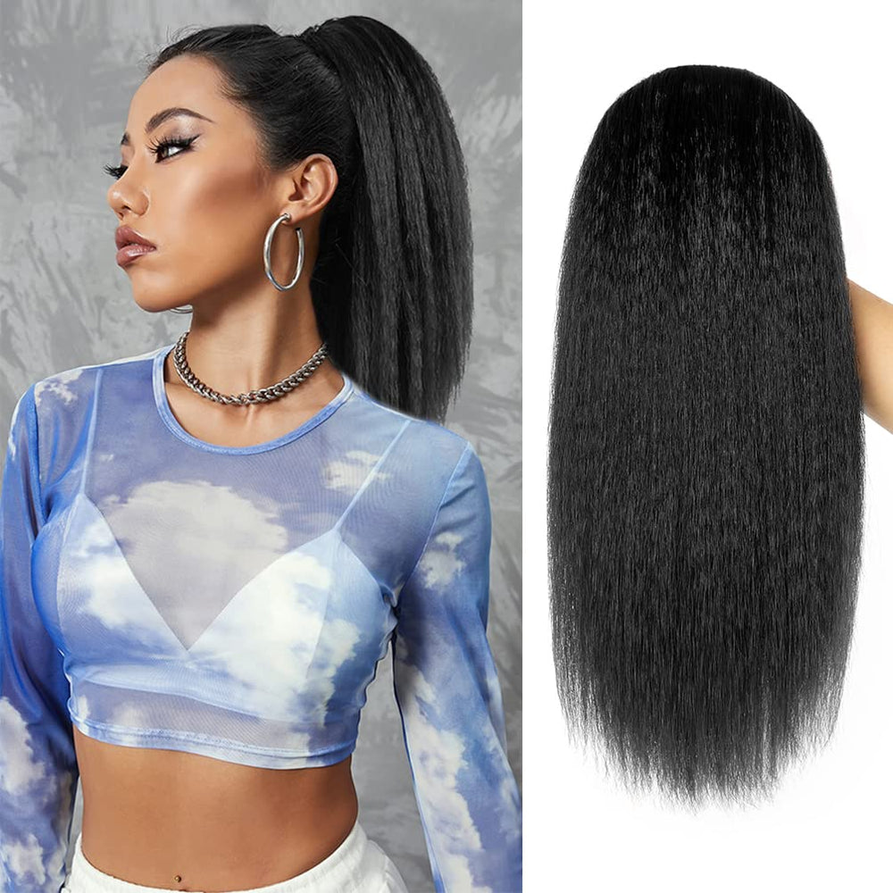 MODSIGHT Yaki Straight Pony Tail Extension with two clips and drawstring for secure wear.